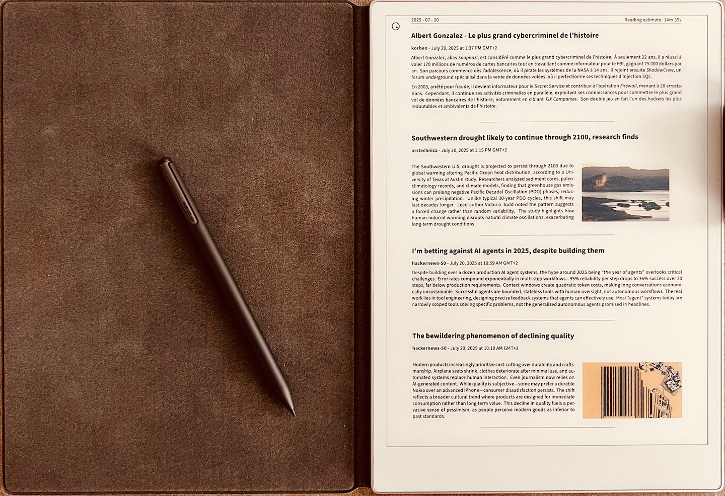 Picture of remarkable device with newspaper in pdf